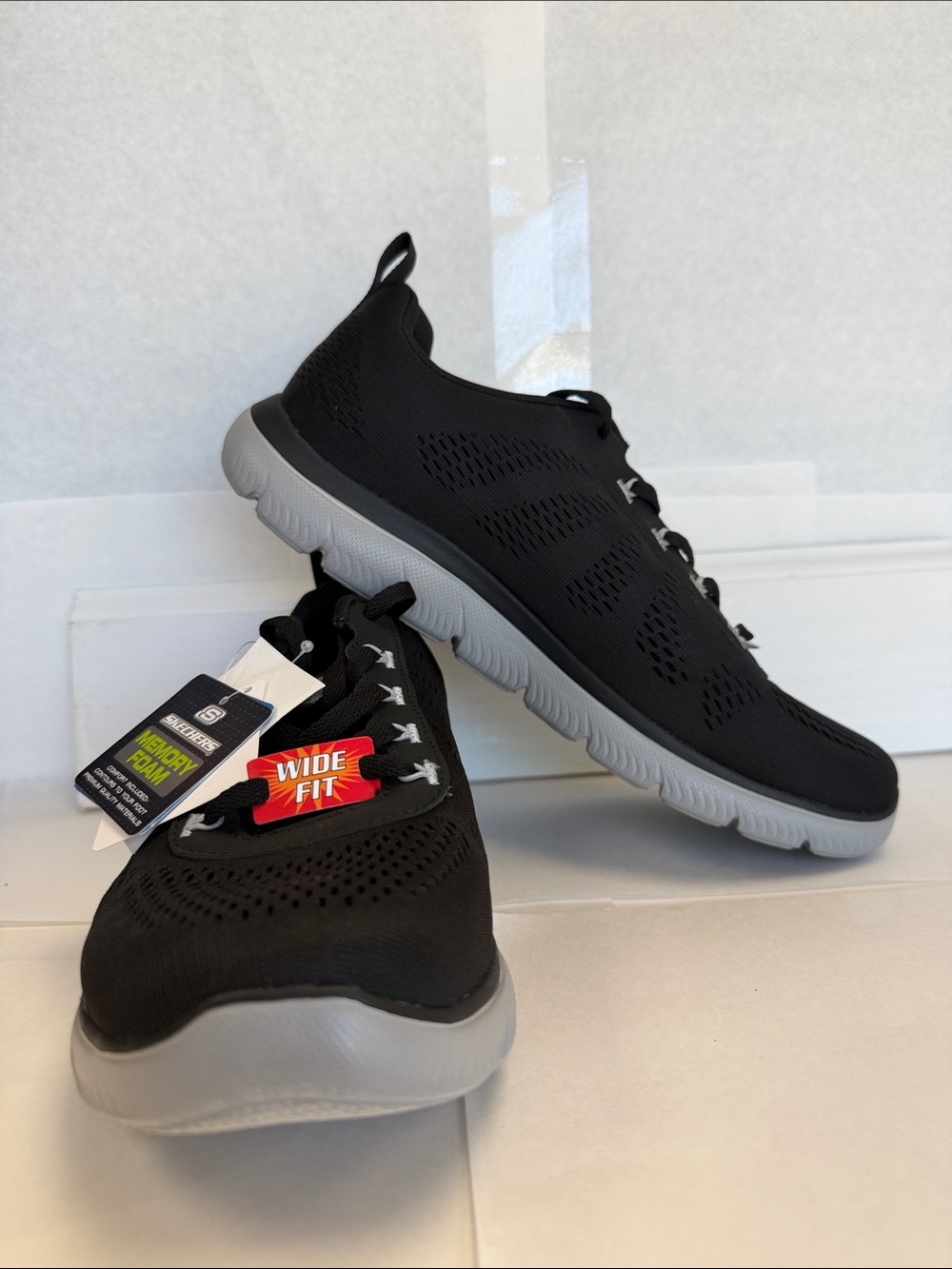 Skechers Black Slip-On Athletic Wide Fit Sneakers with Gray Sole size 8.5